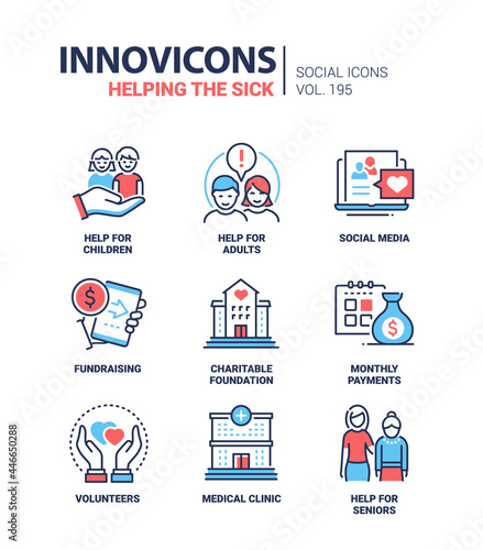 Helping the sick - modern colorful line design style icons