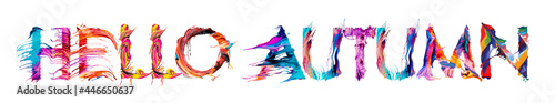 Hello autumn typography brush stroke design for greeting cards