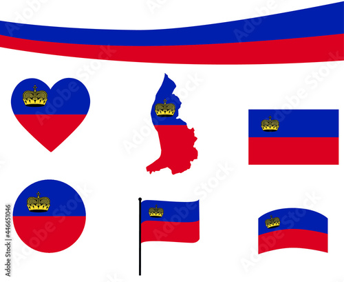 Liechtenstein Flag Map Ribbon And Heart Icons Vector Illustration Abstract Design Elements collection