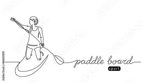 Paddle board vector illustration. One line drawing art with lettering paddle board