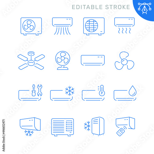 Air conditioner related icons. Editable stroke. Thin vector icon set
