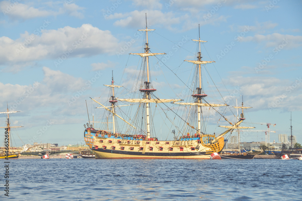 the water an old sailing frigate with guns the water an old sailing frigate with guns