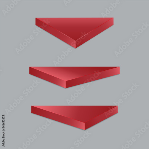 Red triangle multi-angle pedestal empty isolated on gray background. Vector podium for product demonstration.