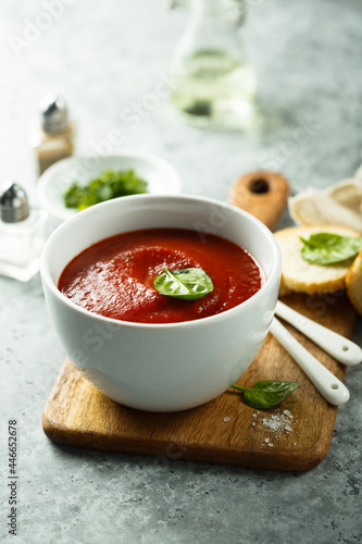 Traditional tomato soup with spinach
