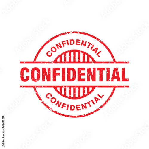 Abstract Red Grungy Confidential Rubber Stamp Sign with Circle Shape Illustration Vector, Confidential Text Seal, Mark, Label Design Template