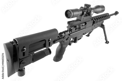Wallpaper Mural A modern, powerful sniper rifle with a telescopic sight, mounted on a bipod. weapon on white background isolated image. Torontodigital.ca