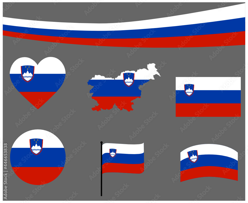 Slovenia Flag Map Ribbon And Heart Icons Vector Illustration Abstract Design Elements collection Slovenia Flag Map Ribbon And Heart Icons Vector Illustration Abstract Design Elements collection