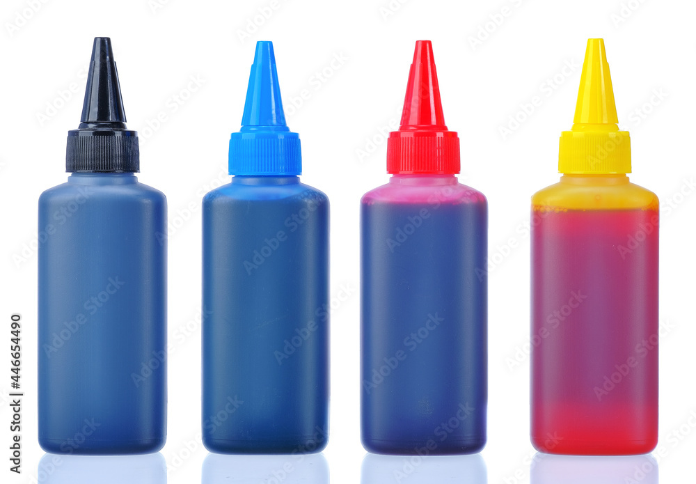 ink bottle for printer machine on isolated background ink bottle for printer machine on isolated background