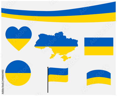 Ukraine Flag Map Ribbon And Heart Icons Vector Illustration Abstract Design Elements collection
