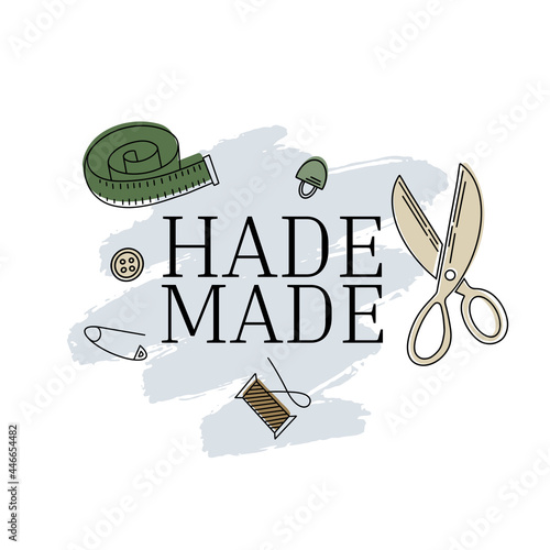Made with love. Hand drawn colored vector set.