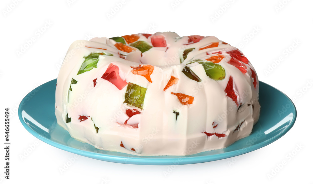 Delicious broken glass jelly cake on white background Delicious broken glass jelly cake on white background