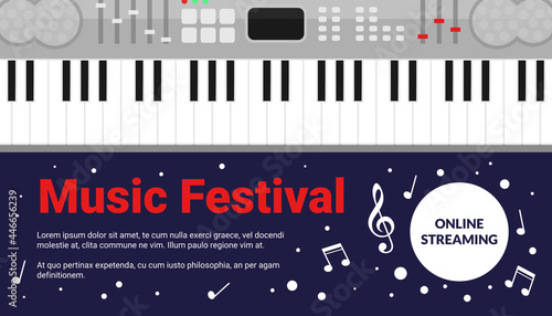 Cartoon acoustic violin musical instrument and notes on blue background, artistic live concert, listening to music creative poster design. Classical music art festival