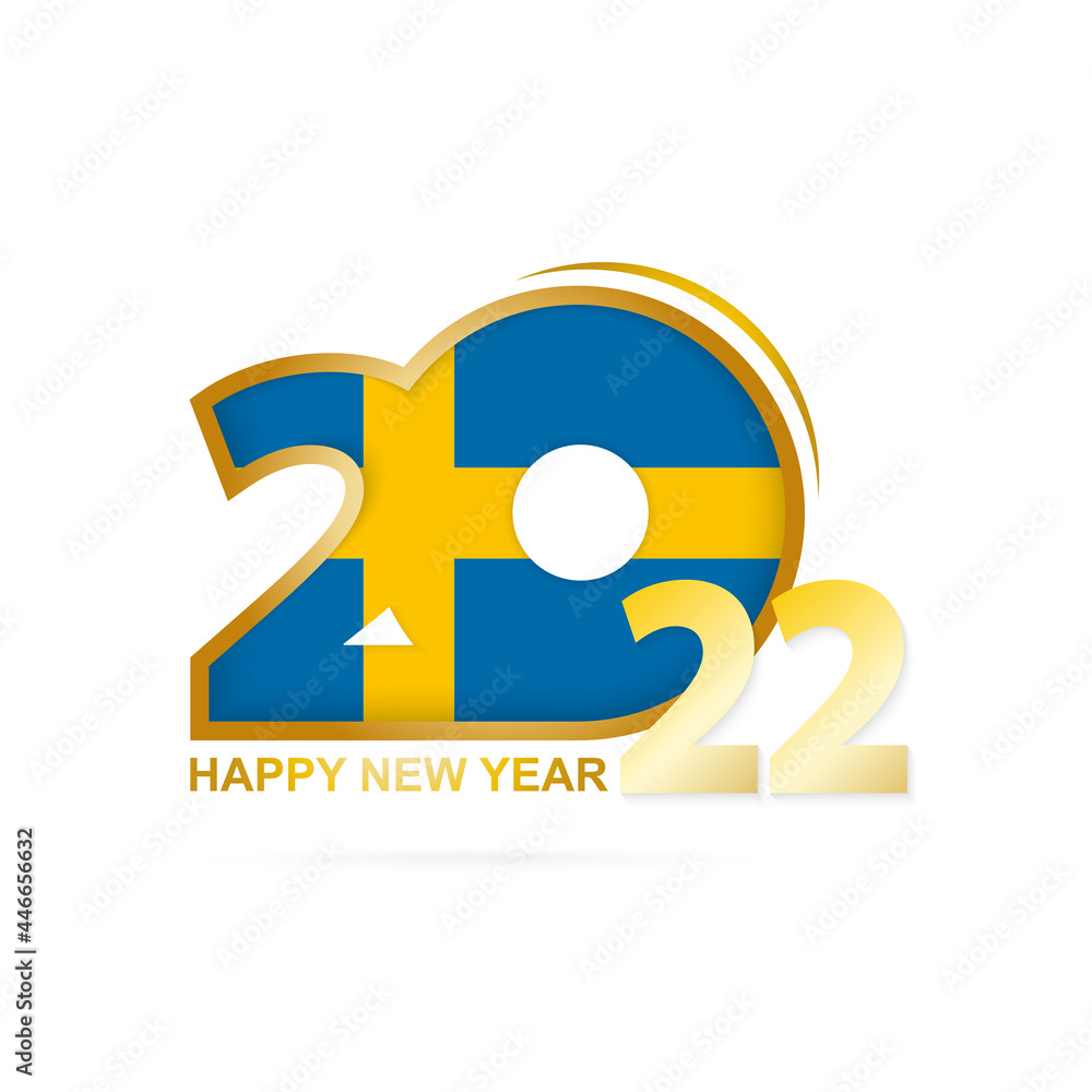 Year 2022 with Sweden Flag pattern. Happy New Year Design. Year 2022 with Sweden Flag pattern. Happy New Year Design.