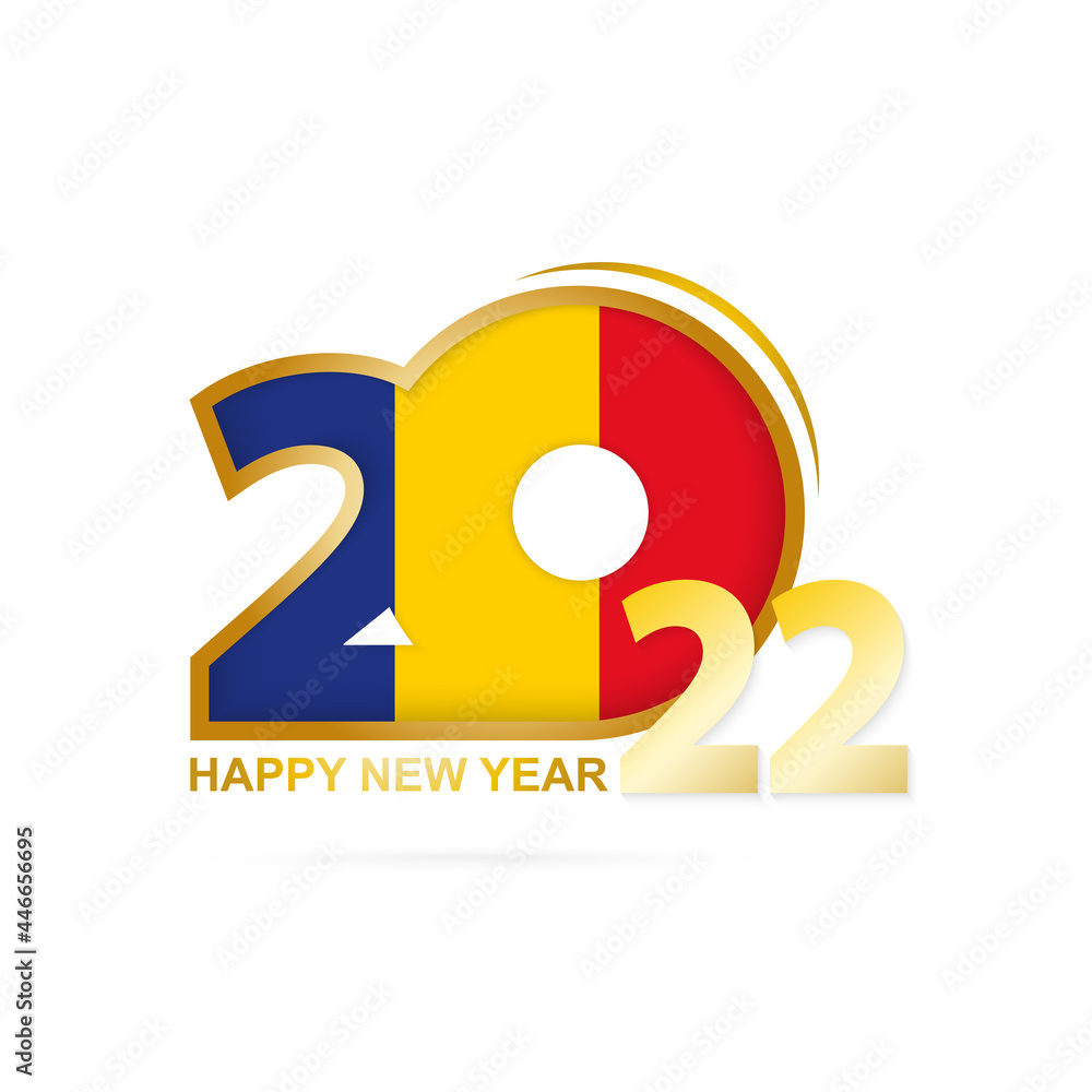 Year 2022 with Romania Flag pattern. Happy New Year Design.