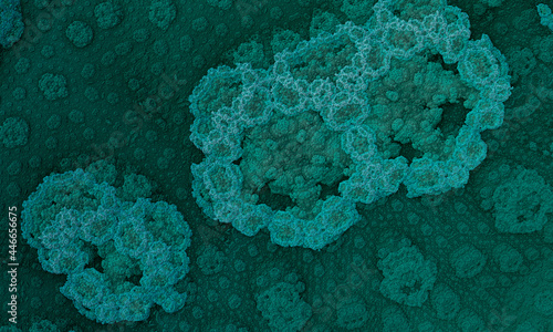 Exploration of the fractal microworld, maximum zoom. Observation of the life of bacteria. The interaction of microorganisms 3D rendering.