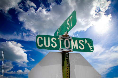 1st St and Customs Ave sign in Douglas, Arizona on the border of Mexico photo