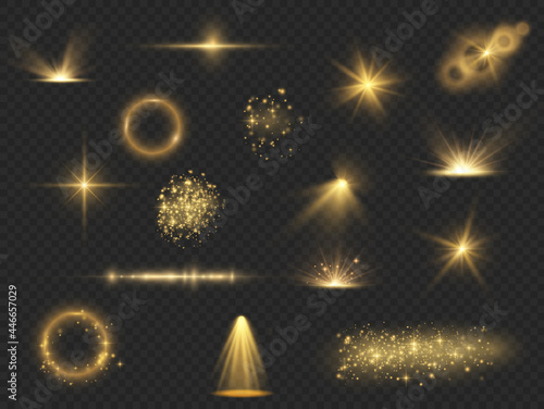 Yellow light effect, dust, flare, explosion, stars