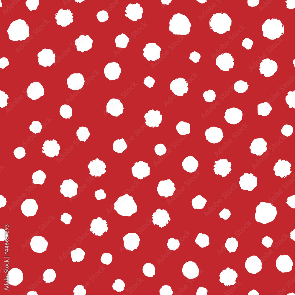 White ink round specks isolated on red background. Cute monochrome geometric seamless pattern. Vector simple flat graphic hand drawn illustration. Texture. White ink round specks isolated on red background. Cute monochrome geometric seamless pattern. Vector simple flat graphic hand drawn illustration. Texture.