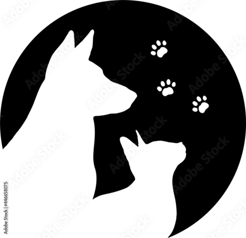 black vector silhouette of cat and dog