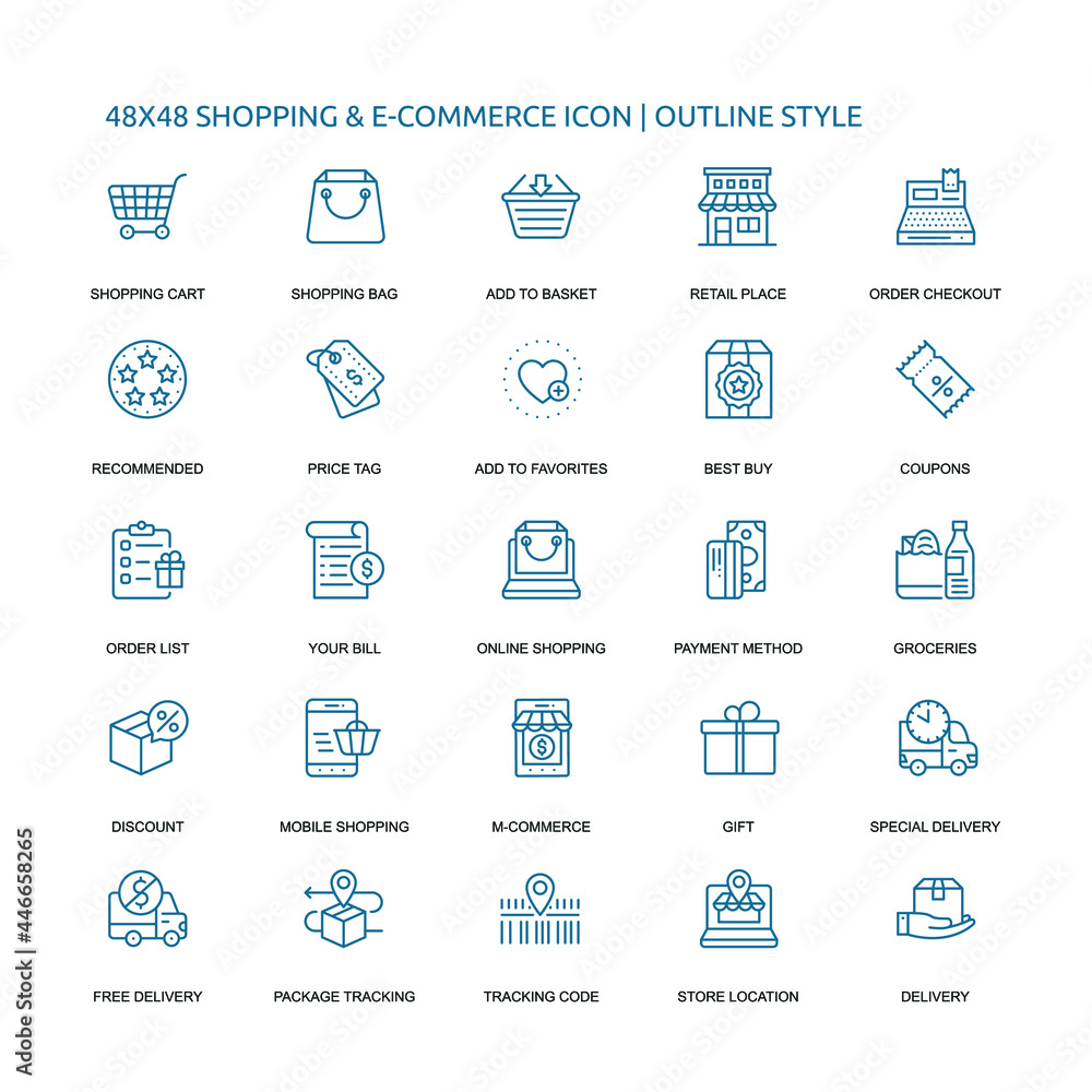 SHOPPING AND E COMMERCE Thin Line Icon SET Vector Eps 10, 48x48 Icon 