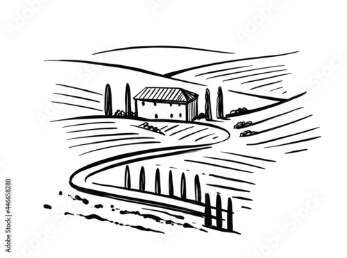 Landscape of Italian province of Tuscany vector. 