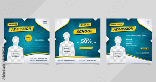 Set of school admission social media post template with green background