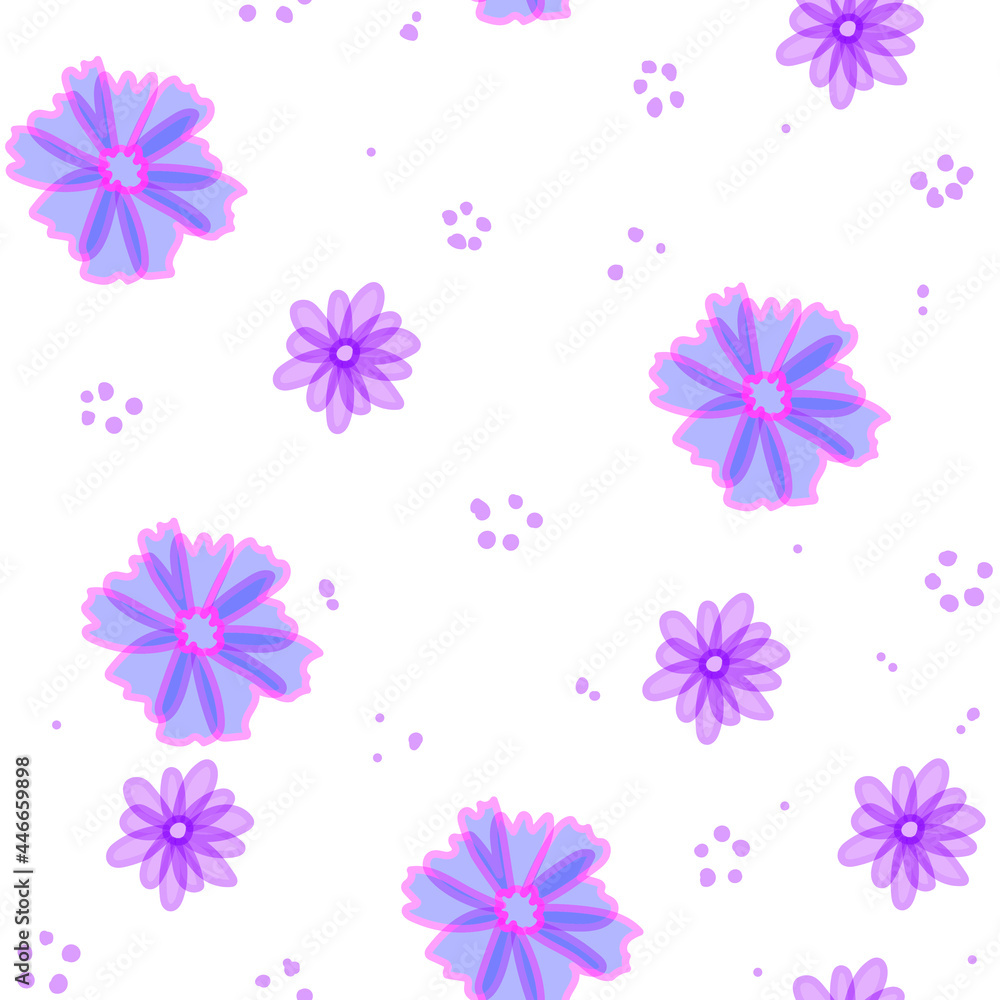 Cute pattern violet flowers line doodle. Seamless background. Textiles for baby children. Minimalism paper scrapbook for kids.