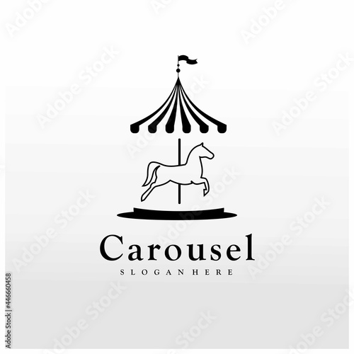 carousel horse illustration logo design