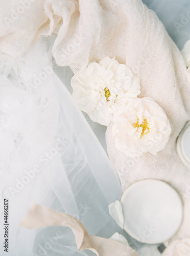 top view of flowers and bridal veil arrangement