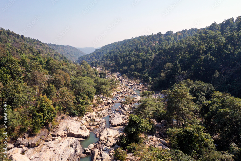 beautiful river of hill areas. with rocks Arial view.