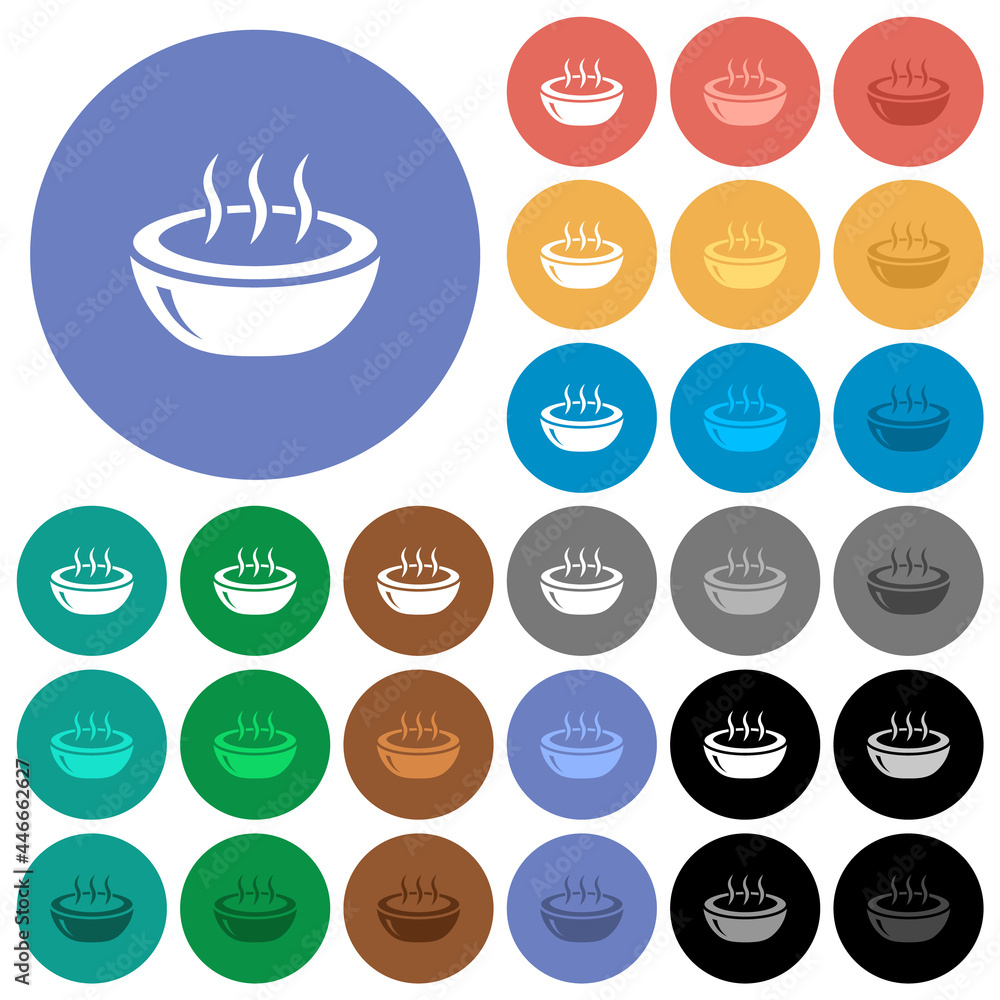 Glossy steaming bowl round flat multi colored icons Glossy steaming bowl round flat multi colored icons