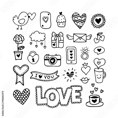 set of hand drawn love icons
