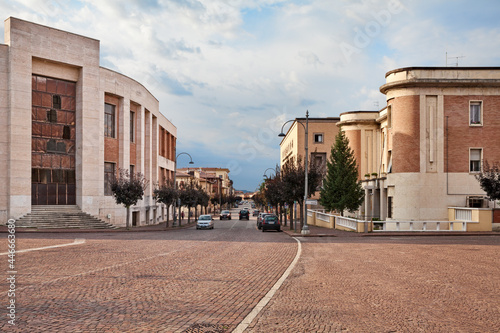 Predappio, Emilia-Romagna, Italy: the main avenue of the town with the old buildings in rationalist architecture built in the fascist period photo