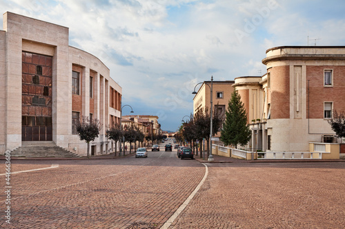 Fotografija Predappio, Emilia-Romagna, Italy: the main avenue of the town with the old build