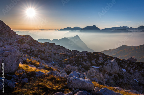 Autumn colors mountains Trenta valley forest view