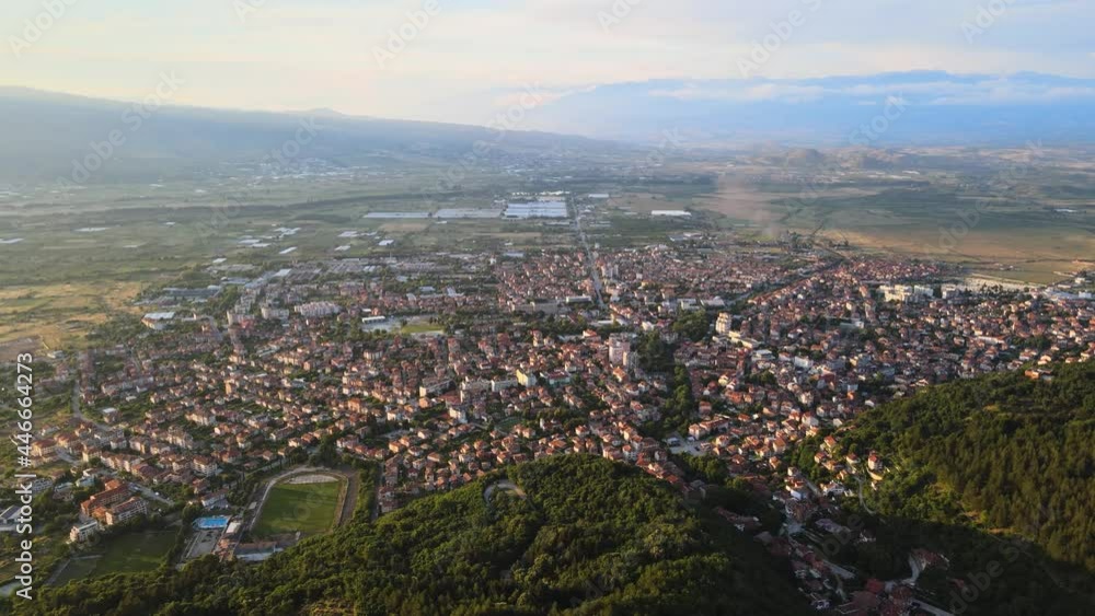 Aerial sunset view of town of Petrich, Blagoevgrad region, Bulgaria Aerial sunset view of town of Petrich, Blagoevgrad region, Bulgaria