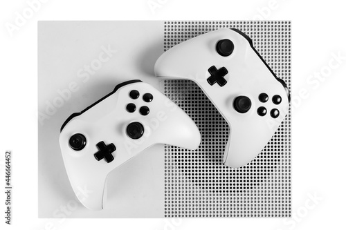 Next Gen Video Game Controller and Console Isolated on White Background