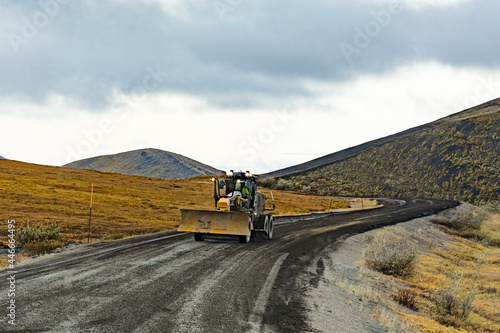 Grader road servce on Dempster HWY Yukon Canada photo