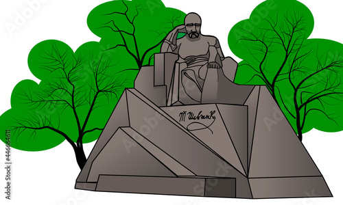 Monument of Taras Shevchenko in Ukraine (Poltava). Hand drawn vector illustration. Cubism