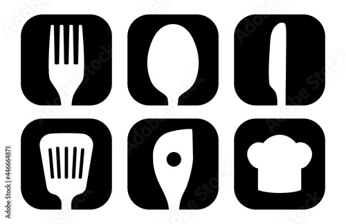Kitchen icon symbols buttons fork knife spoon spatula and hat
