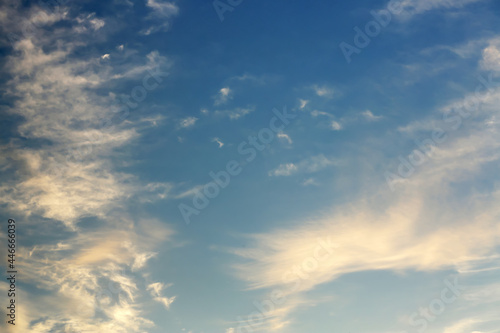 Fototapeta Naklejka Na Ścianę i Meble -  Beautiful white clouds in blue sky at sunset