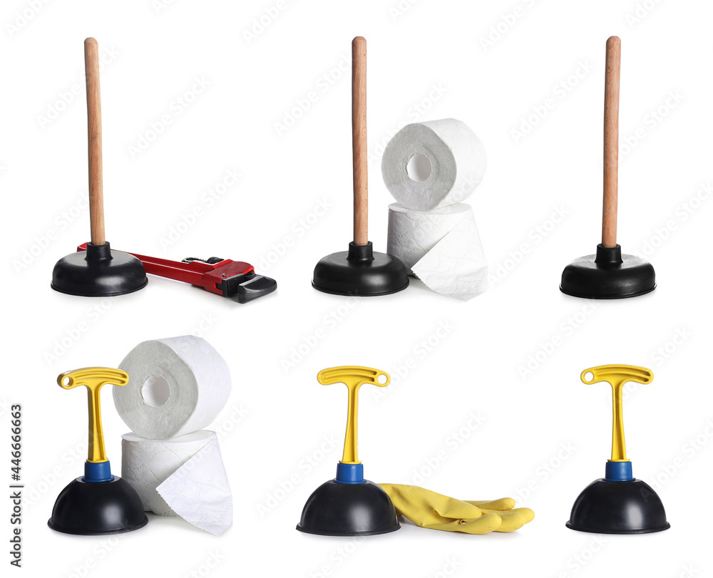 Naklejka premium Set with different plungers on white background