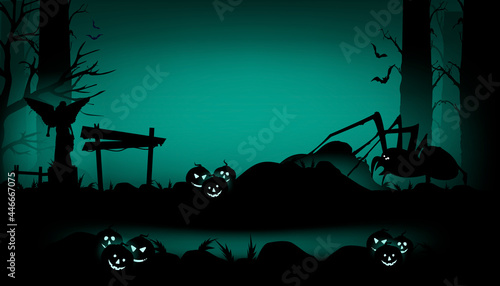 Halloween 2021. Scary halloween isolated background. Panorama of a scary forest in Halloween style. Vector illustration.
