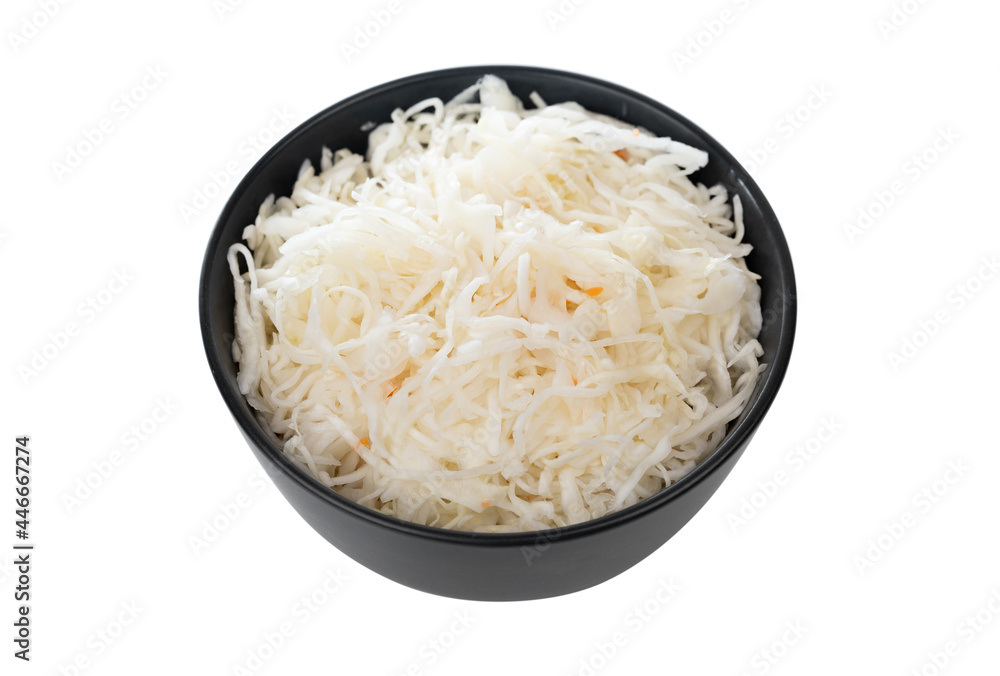 Sauerkraut on a white background. Pickled cabbage close-up in a plate on a white background. Sauerkraut on a white background. Pickled cabbage close-up in a plate on a white background.