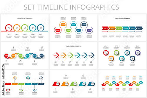 Set timeline with elements, infographic template for web, business, presentations, vector illustration