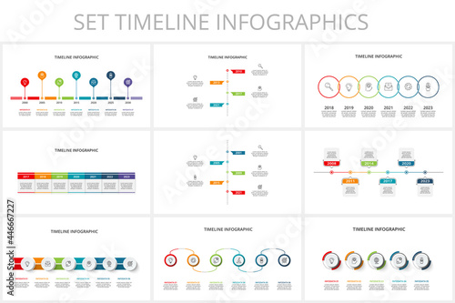 Set timeline with elements, infographic template for web, business, presentations, vector illustration