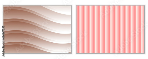 Abstract gradient waves background and folds. A set of 2 templates. 3D illustration in gentle pastel colors. Vector