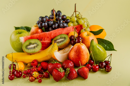 a mix of ripe fruits on a light background 
