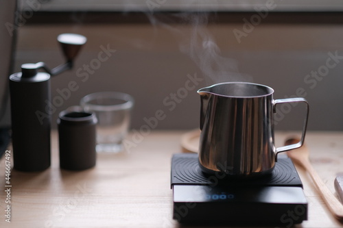 fresh made hot espresso coffee and smoke