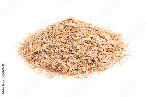 Pile of wheat bran on white background